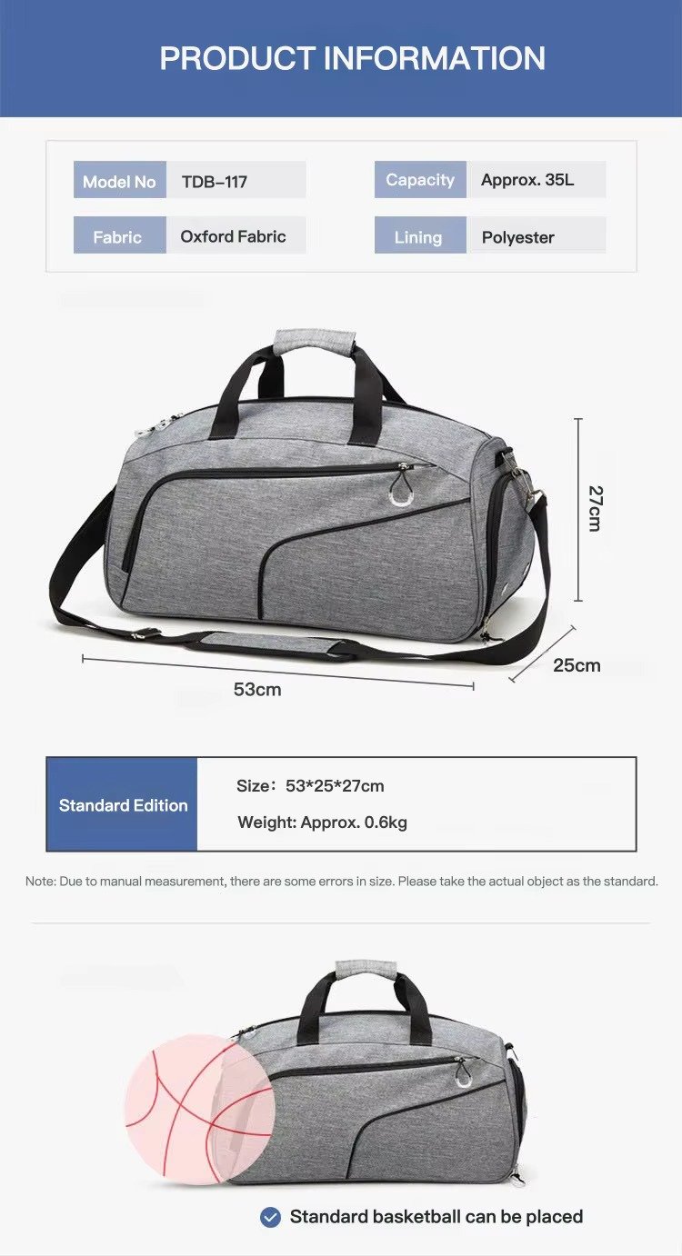 Custom LOGO High-end Large Capacity Travel Bags Lightweight Sport Gym Duffel Bag with Dry Wet Separation and Shoe Compartment product detail
