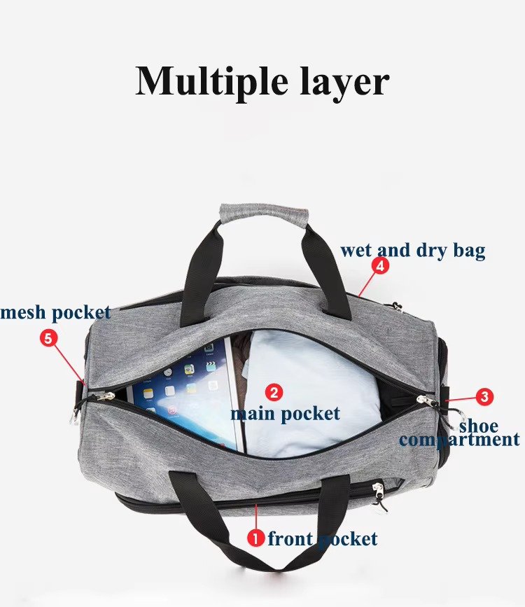 Custom LOGO High-end Large Capacity Travel Bags Lightweight Sport Gym Duffel Bag with Dry Wet Separation and Shoe Compartment product detail