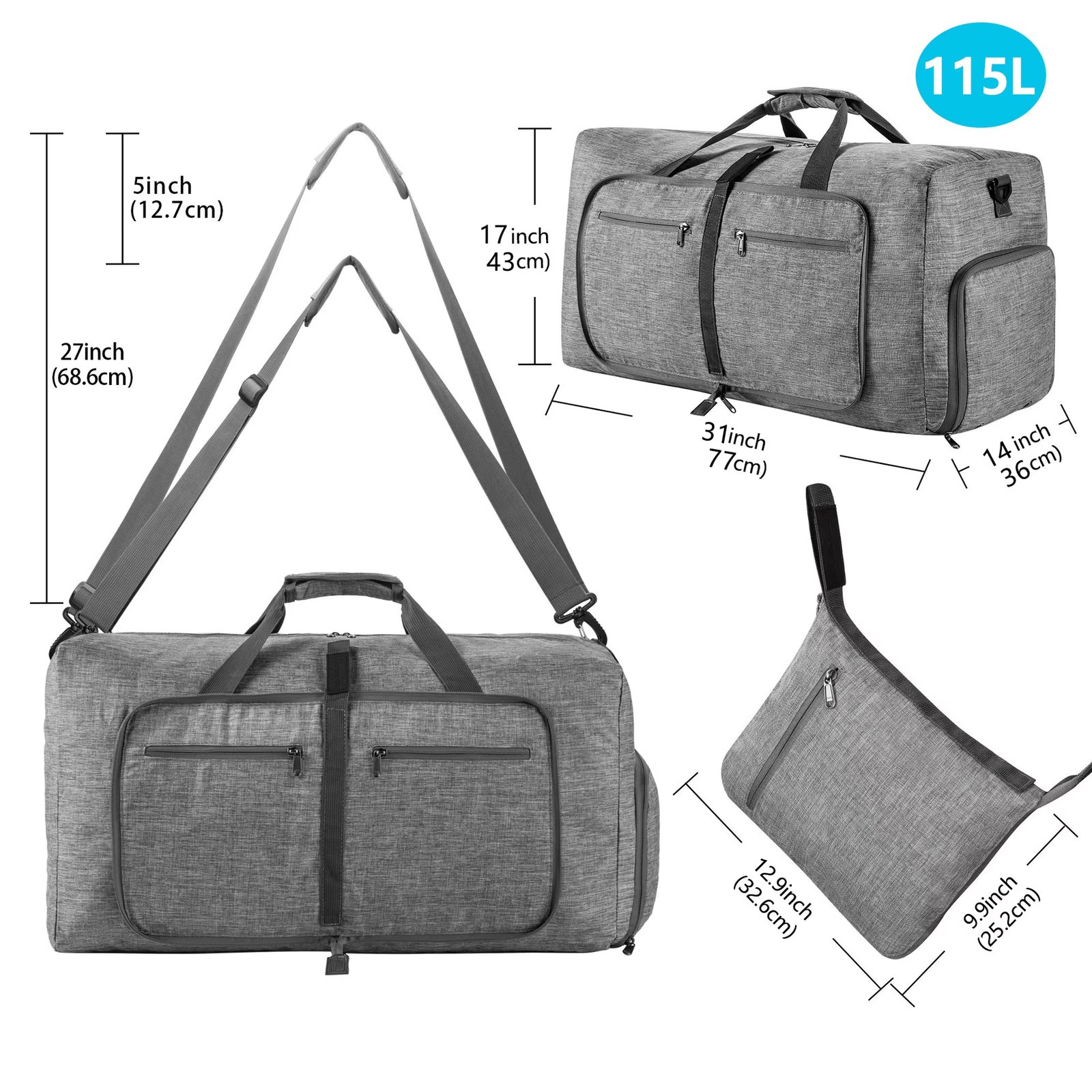 Water-Resistant Shoe Compartment Nylon Weekend Travel Duffel Bag product detail