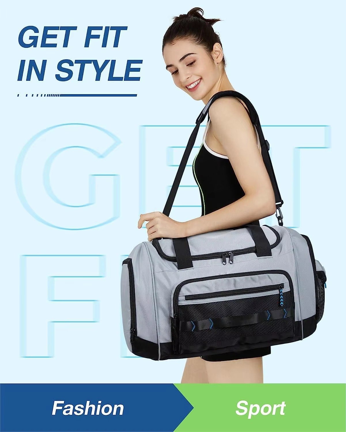 Sports Gym Training Duffle Bag Lightweight Weekend Overnight Travel Duffel Bag Workout Carry On Bag with Shoe Compartment detail image