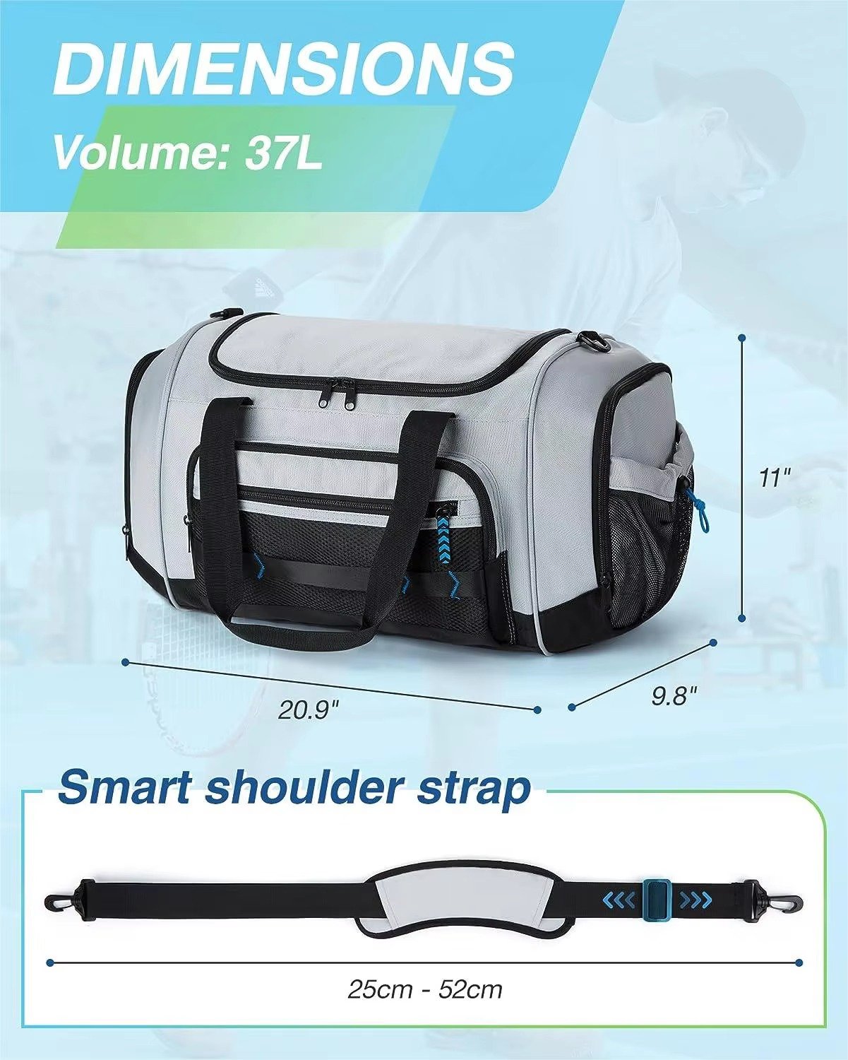 Sports Gym Training Duffle Bag Lightweight Weekend Overnight Travel Duffel Bag Workout Carry On Bag with Shoe Compartment detail image