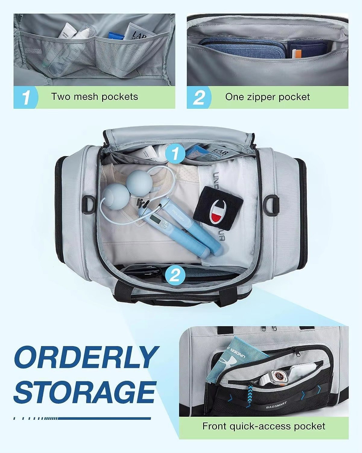Sports Gym Training Duffle Bag Lightweight Weekend Overnight Travel Duffel Bag Workout Carry On Bag with Shoe Compartment detail image