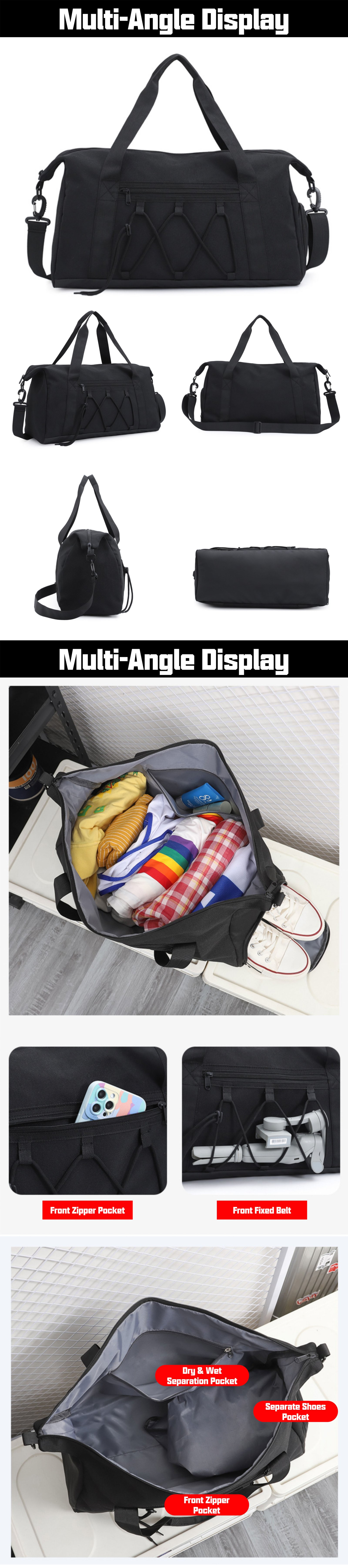 Custom Logo Oxford Crossbody Duffel Bag with Shoe Compartment – Lightweight Fitness Travel Bag product detail