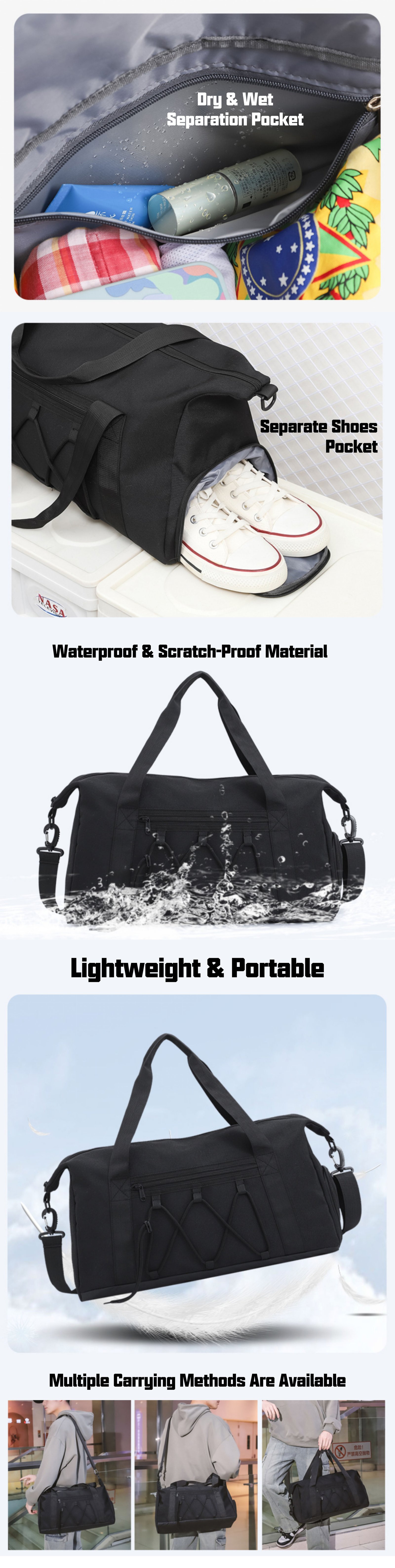 Custom Logo Oxford Crossbody Duffel Bag with Shoe Compartment – Lightweight Fitness Travel Bag product detail