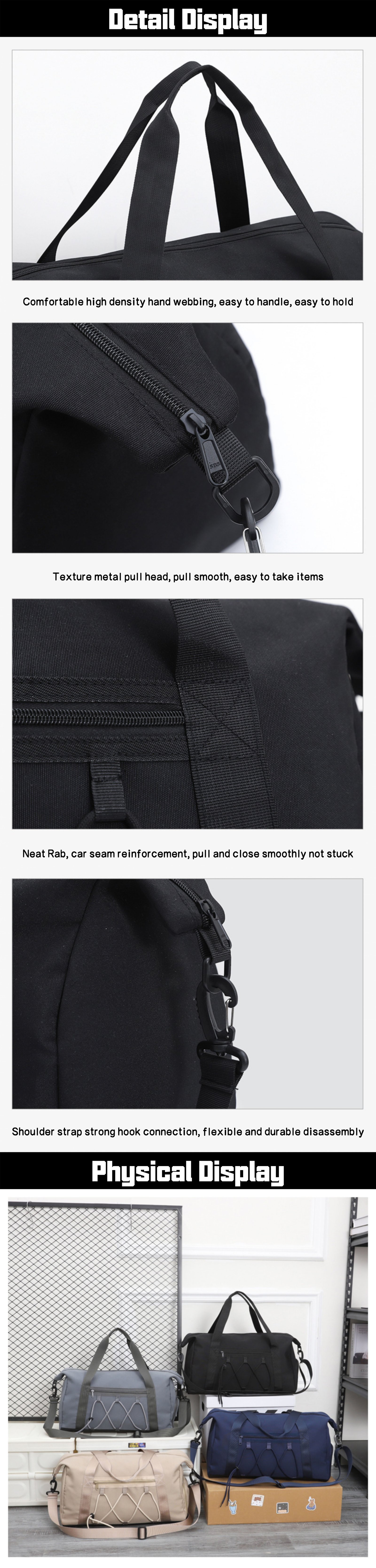 Custom Logo Oxford Crossbody Duffel Bag with Shoe Compartment – Lightweight Fitness Travel Bag product detail