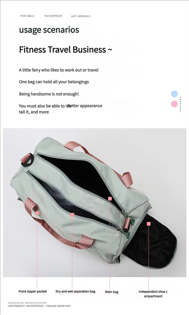 Large Capacity Waterproof Oxford Cloth Sports Gym Fitness Bags Weekend Overnight Travel Duffel Bag with Shoes Compartment detail image