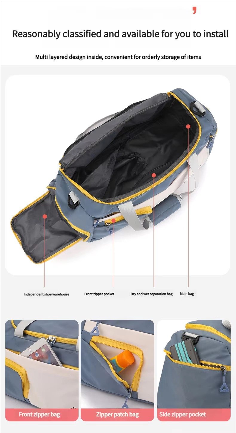 Large Waterproof Weekender Overnight Travel Duffel Bag Handbag Lightweight Yoga Sports Bag with Shoes Compartment detail image