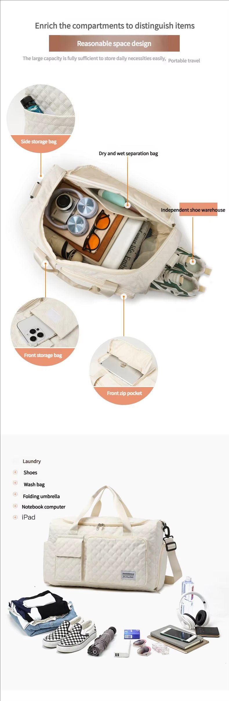 Waterproof Shoe Compartment Oxford Sports Travel Lightweight Duffel Bag product detail