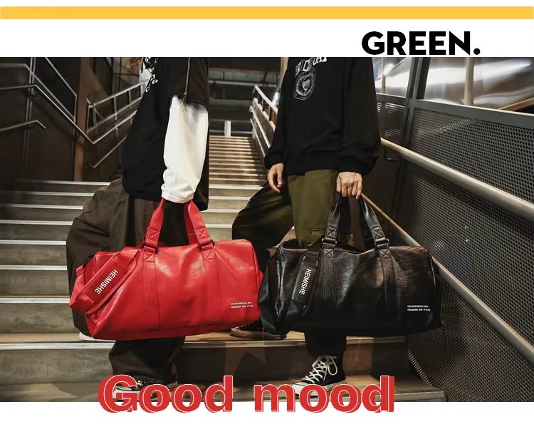 Waterproof Shoe Compartment PU Leather Sports Travel Heavy Duty Duffel Bag product detail