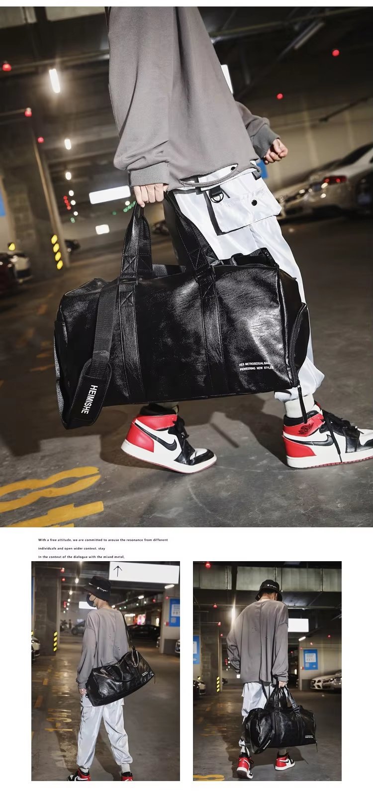 Waterproof Shoe Compartment PU Leather Sports Travel Heavy Duty Duffel Bag product detail