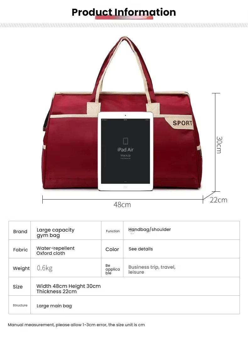 Waterproof Large Capacity Dry Wet Separation Shoe Compartment Lightweight Weekender Travel Tote Bag - product detail