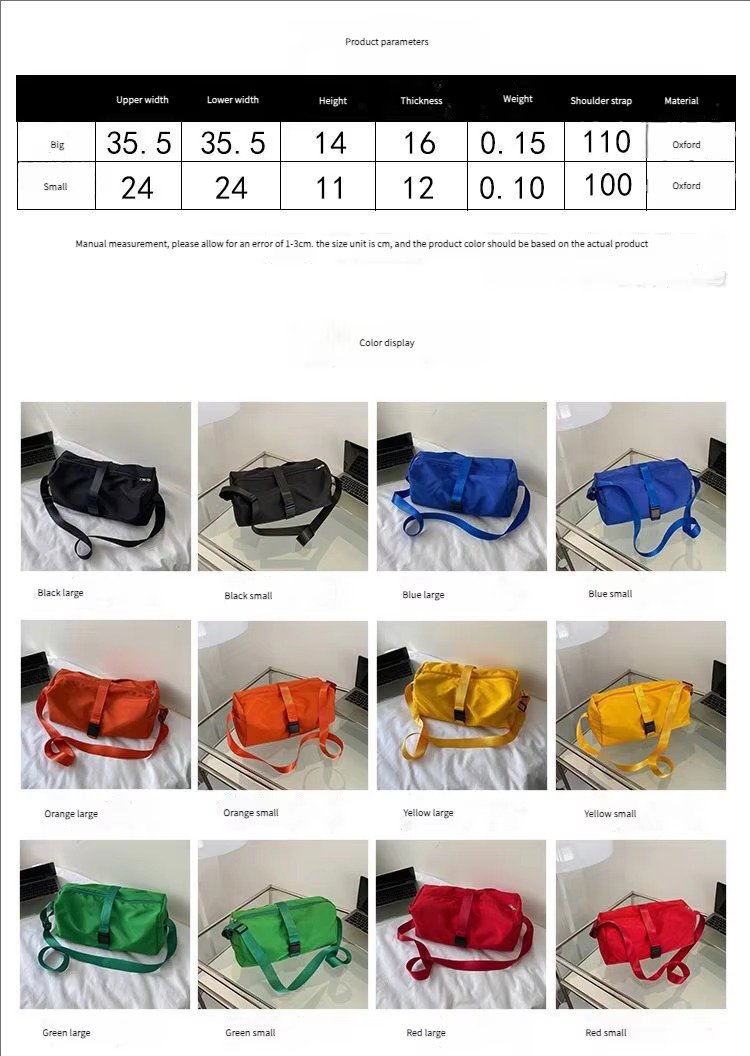 Large Capacity Solid Color Single Shoulder Crossbody Toast Bag Waterproof Sport Gym Fitness Travel Duffel Bag For detail image
