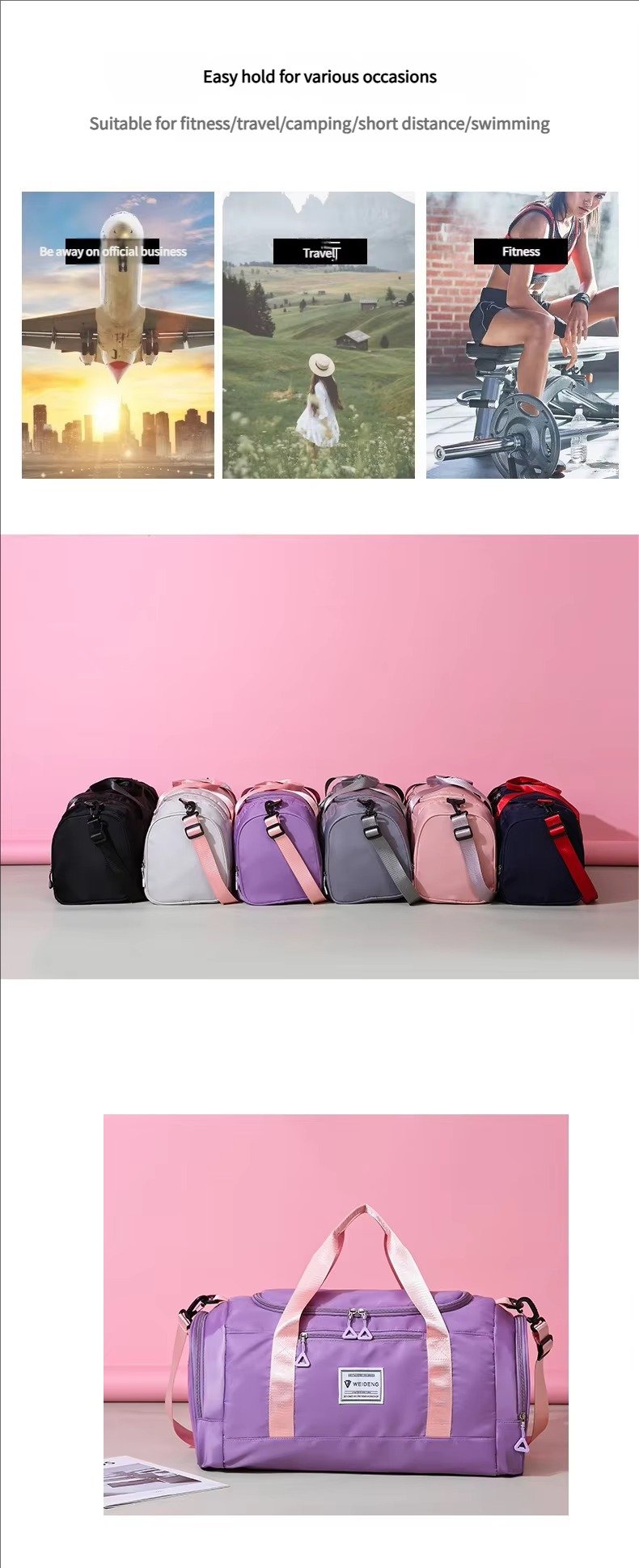 Large Capacity Storage Shoulder Bags Carry On Airplane Gym Fitness Tote Duffle Travel Bag Handbags with Shoes Compartment detail image