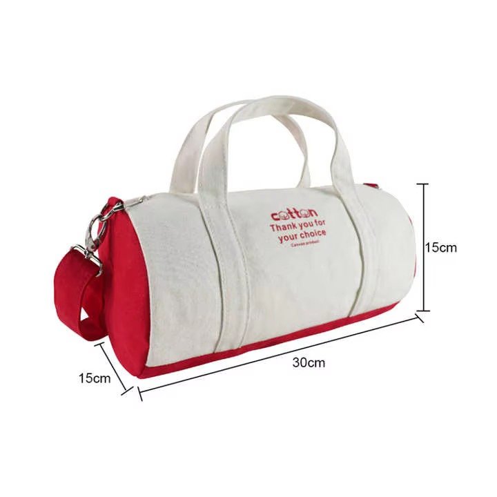 Logo Small Cotton Canvas Outdoor Fitness Sport Gym Duffel Bags Single Shoulder Crossbody Travel Cylindrical Bag detail image