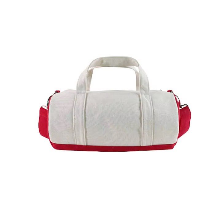 Logo Small Cotton Canvas Outdoor Fitness Sport Gym Duffel Bags Single Shoulder Crossbody Travel Cylindrical Bag detail image