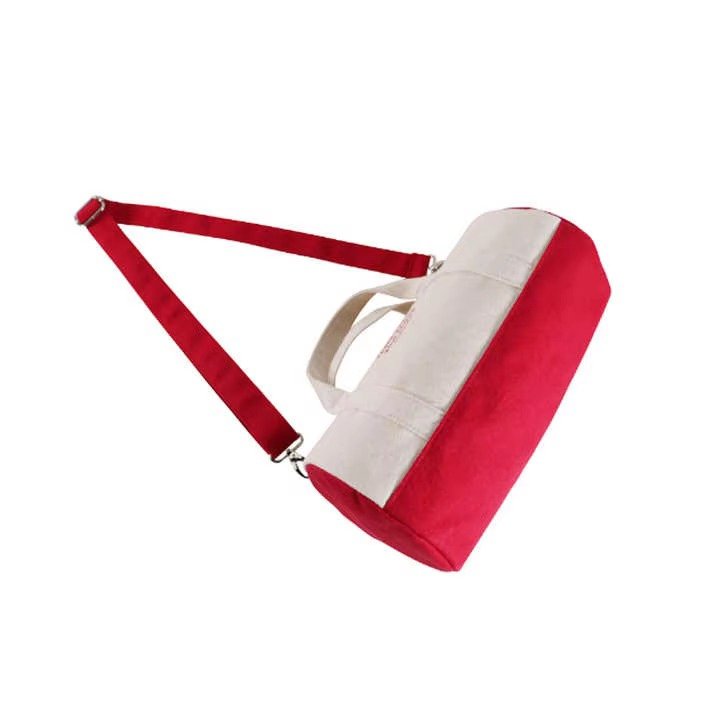 Logo Small Cotton Canvas Outdoor Fitness Sport Gym Duffel Bags Single Shoulder Crossbody Travel Cylindrical Bag detail image