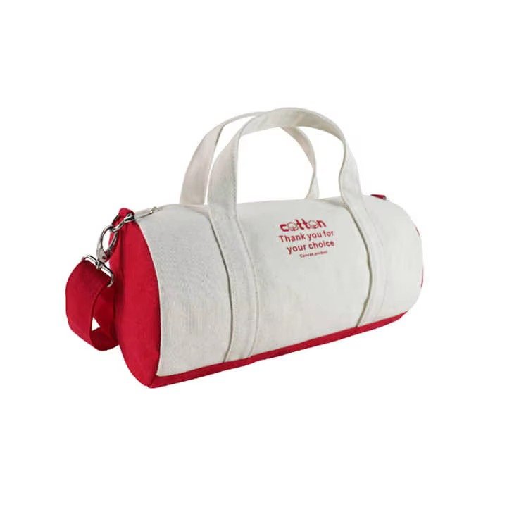 Logo Small Cotton Canvas Outdoor Fitness Sport Gym Duffel Bags Single Shoulder Crossbody Travel Cylindrical Bag detail image