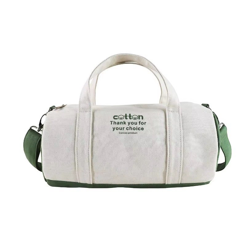 Logo Small Cotton Canvas Outdoor Fitness Sport Gym Duffel Bags Single Shoulder Crossbody Travel Cylindrical Bag detail image