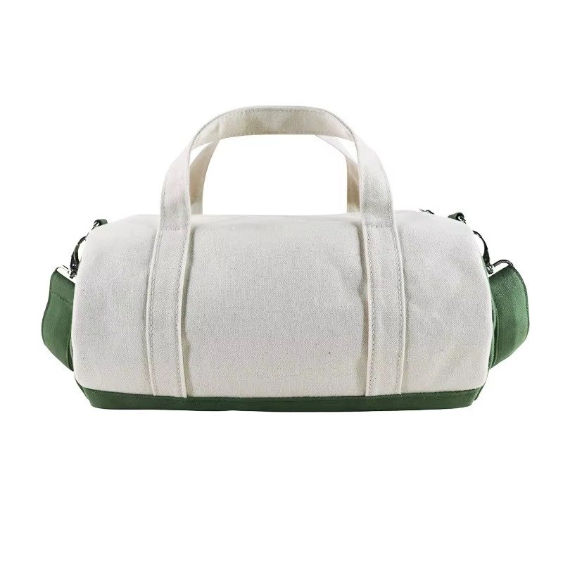 Logo Small Cotton Canvas Outdoor Fitness Sport Gym Duffel Bags Single Shoulder Crossbody Travel Cylindrical Bag detail image