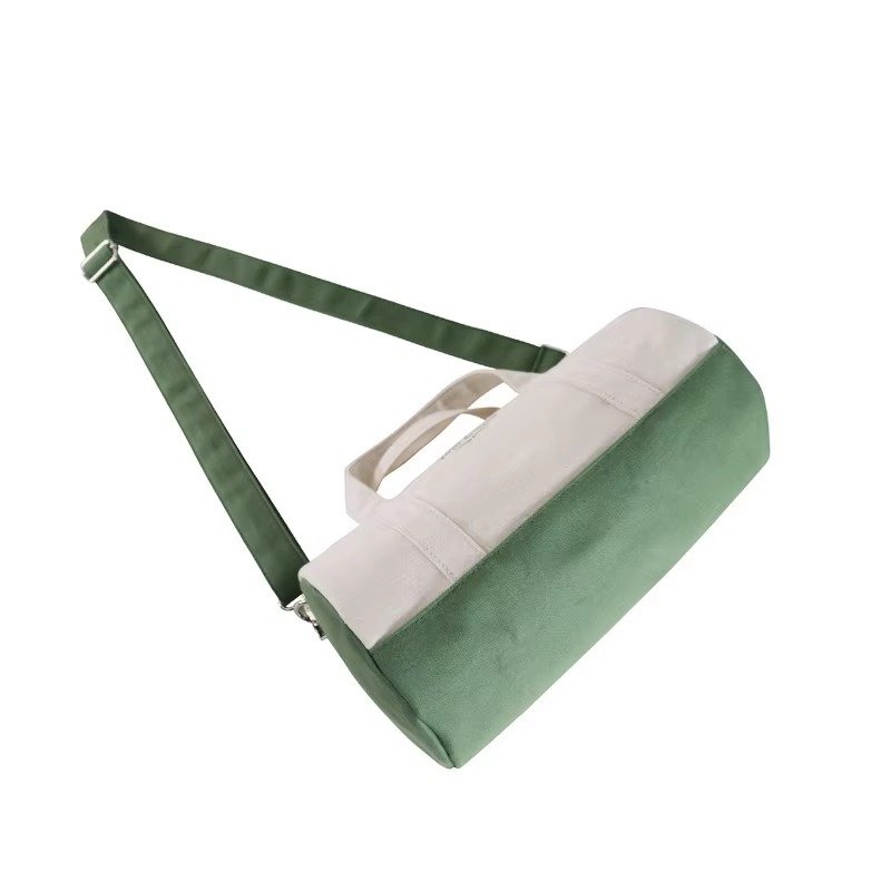Logo Small Cotton Canvas Outdoor Fitness Sport Gym Duffel Bags Single Shoulder Crossbody Travel Cylindrical Bag detail image