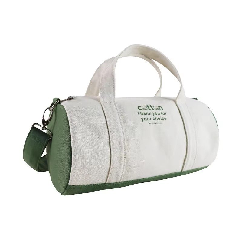 Logo Small Cotton Canvas Outdoor Fitness Sport Gym Duffel Bags Single Shoulder Crossbody Travel Cylindrical Bag detail image