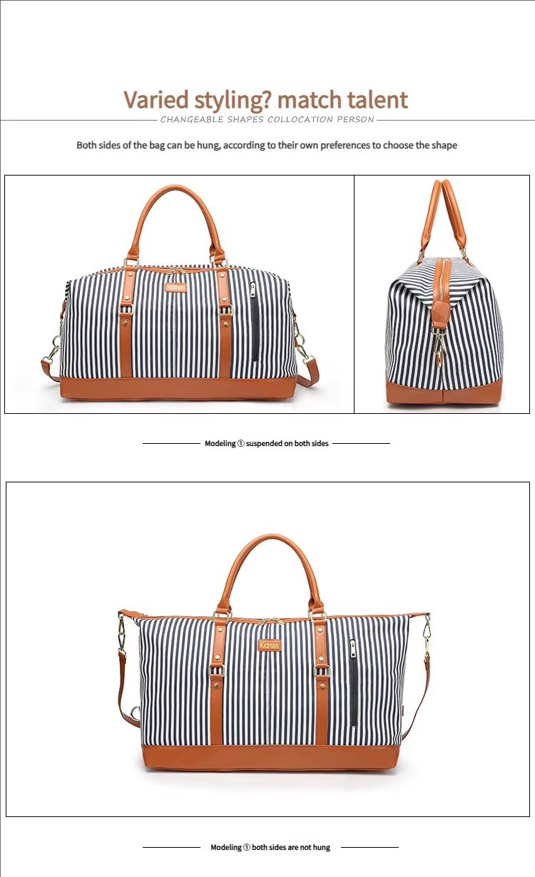 Waterproof Canvas Weekend Travel Striped Duffel Bag product detail