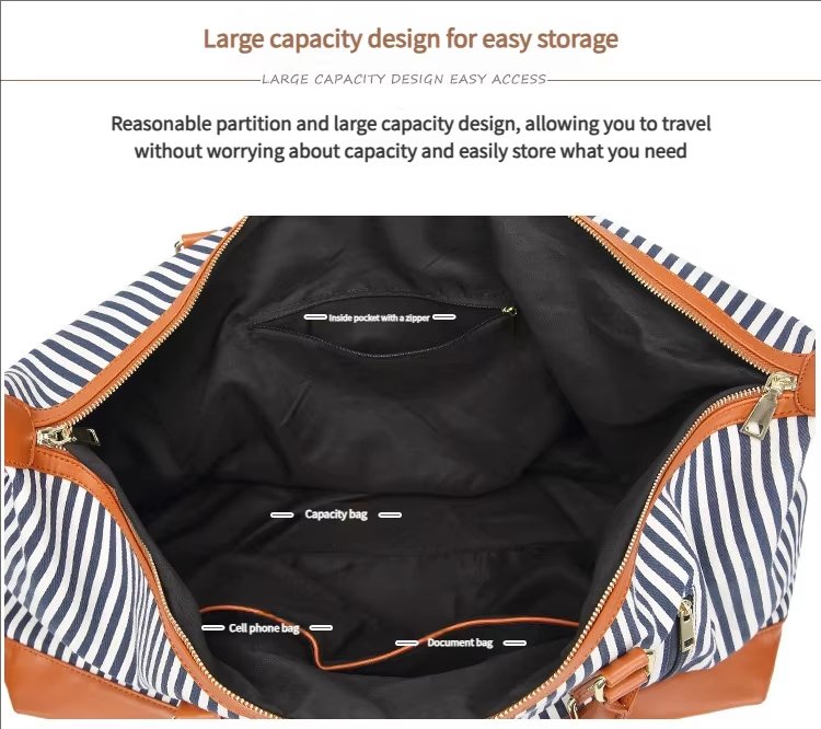 Waterproof Canvas Weekend Travel Striped Duffel Bag product detail
