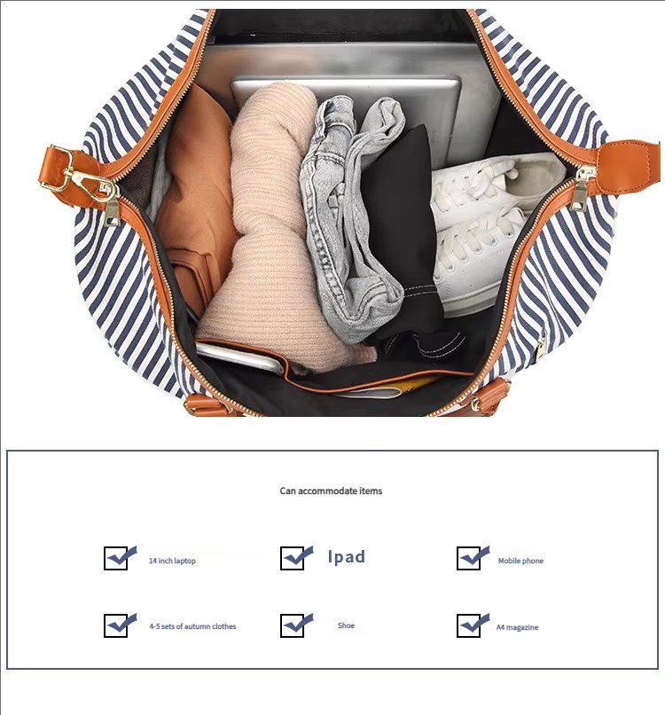 Waterproof Canvas Weekend Travel Striped Duffel Bag product detail