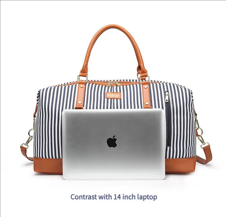 Waterproof Canvas Weekend Travel Striped Duffel Bag product detail