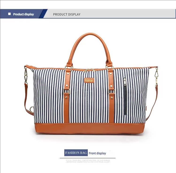 Waterproof Canvas Weekend Travel Striped Duffel Bag product detail