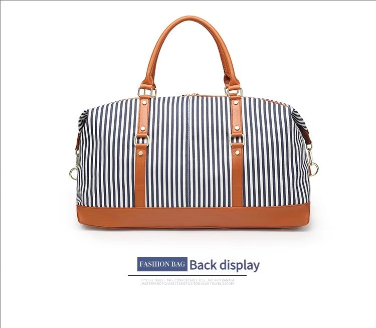 Waterproof Canvas Weekend Travel Striped Duffel Bag product detail