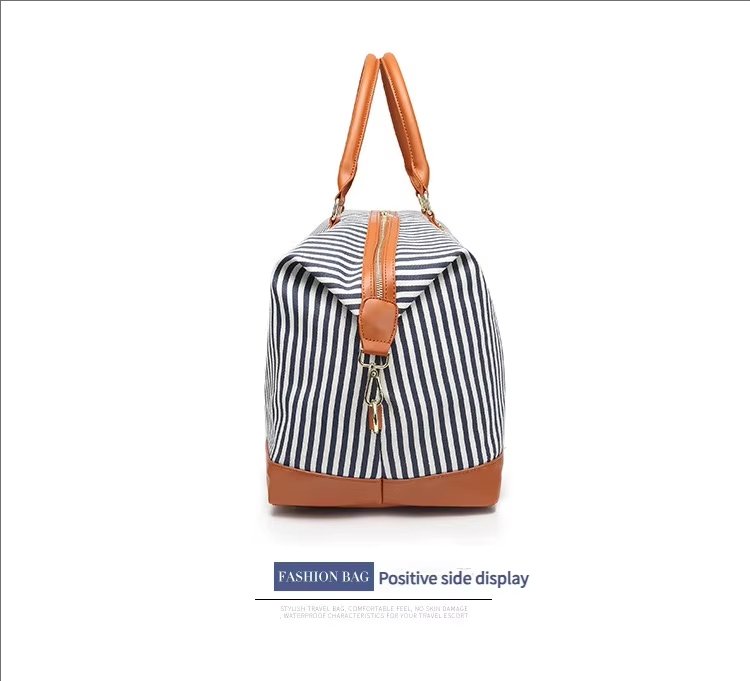 Waterproof Canvas Weekend Travel Striped Duffel Bag product detail