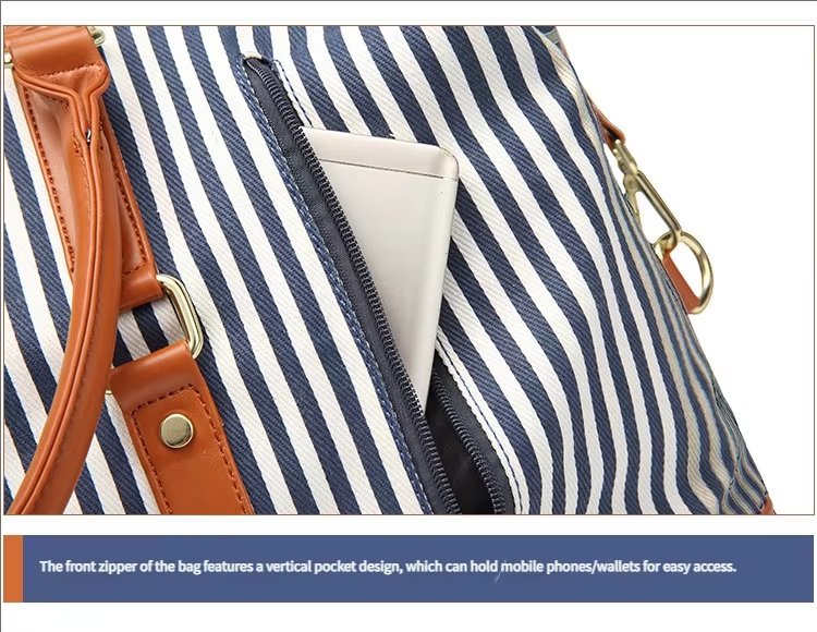 Waterproof Canvas Weekend Travel Striped Duffel Bag product detail