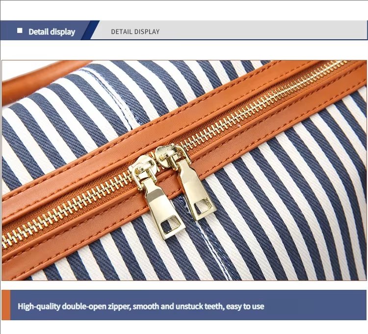 Waterproof Canvas Weekend Travel Striped Duffel Bag product detail