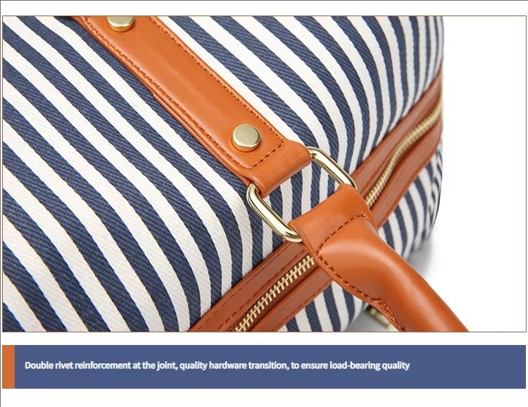 Waterproof Canvas Weekend Travel Striped Duffel Bag product detail
