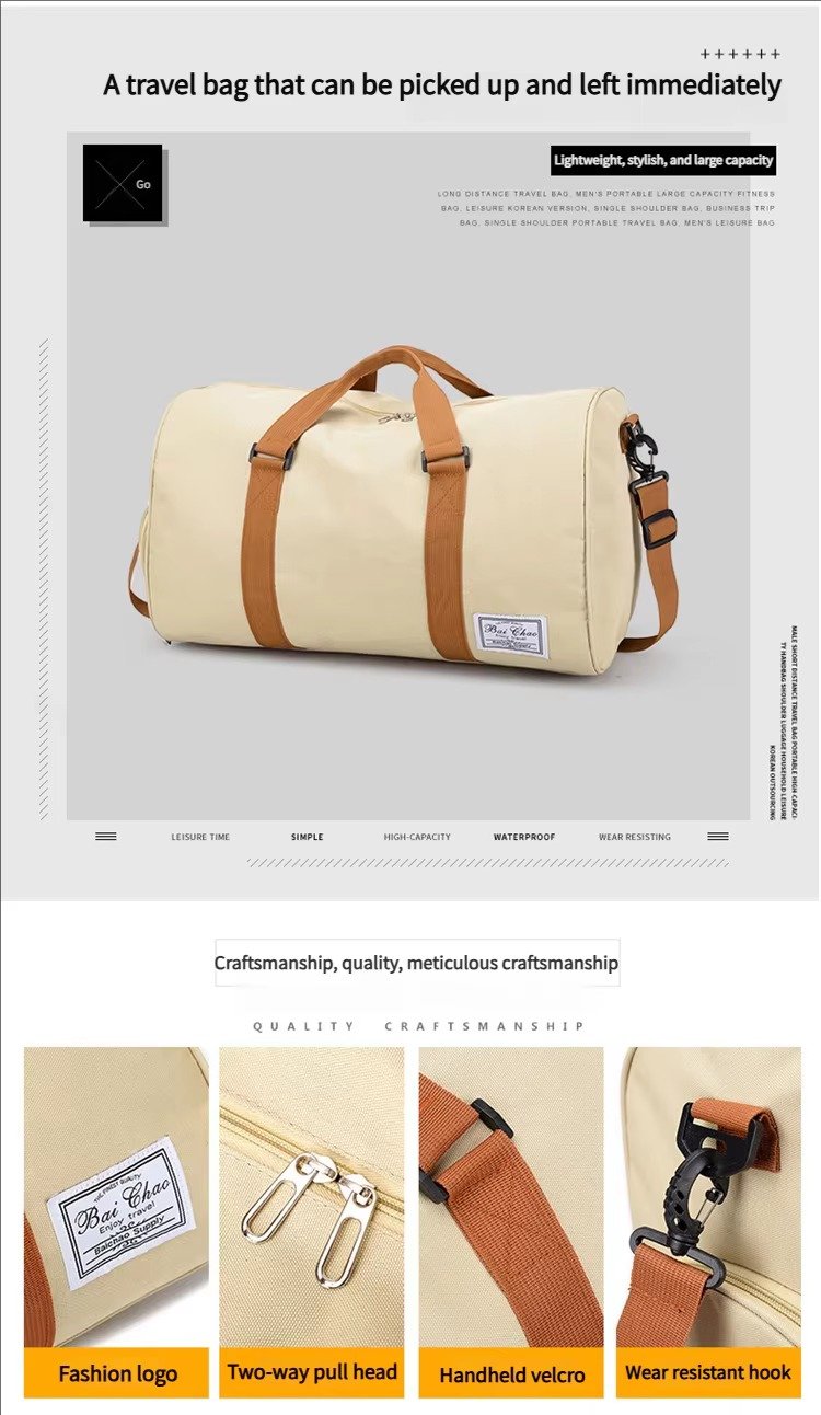 Waterproof Canvas Yoga Training Fitness Gym Bag with Shoes Compartment Lightweight Weekender Travel Duffel Bags detail image