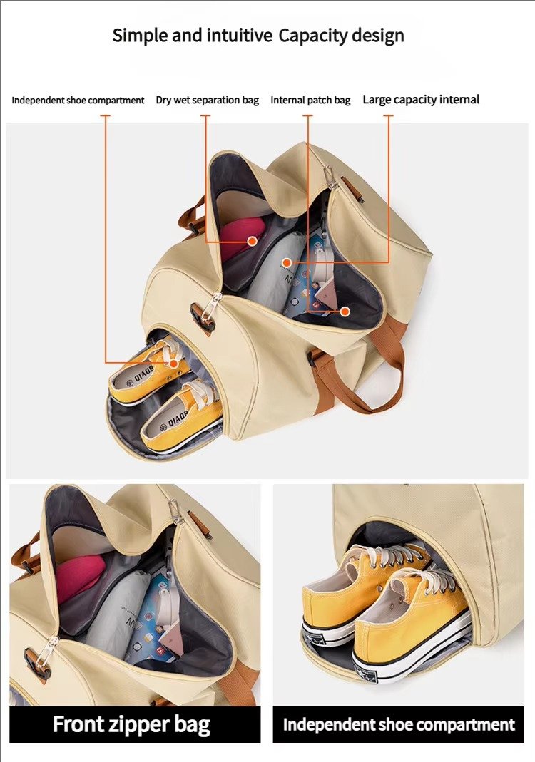 Waterproof Canvas Yoga Training Fitness Gym Bag with Shoes Compartment Lightweight Weekender Travel Duffel Bags detail image