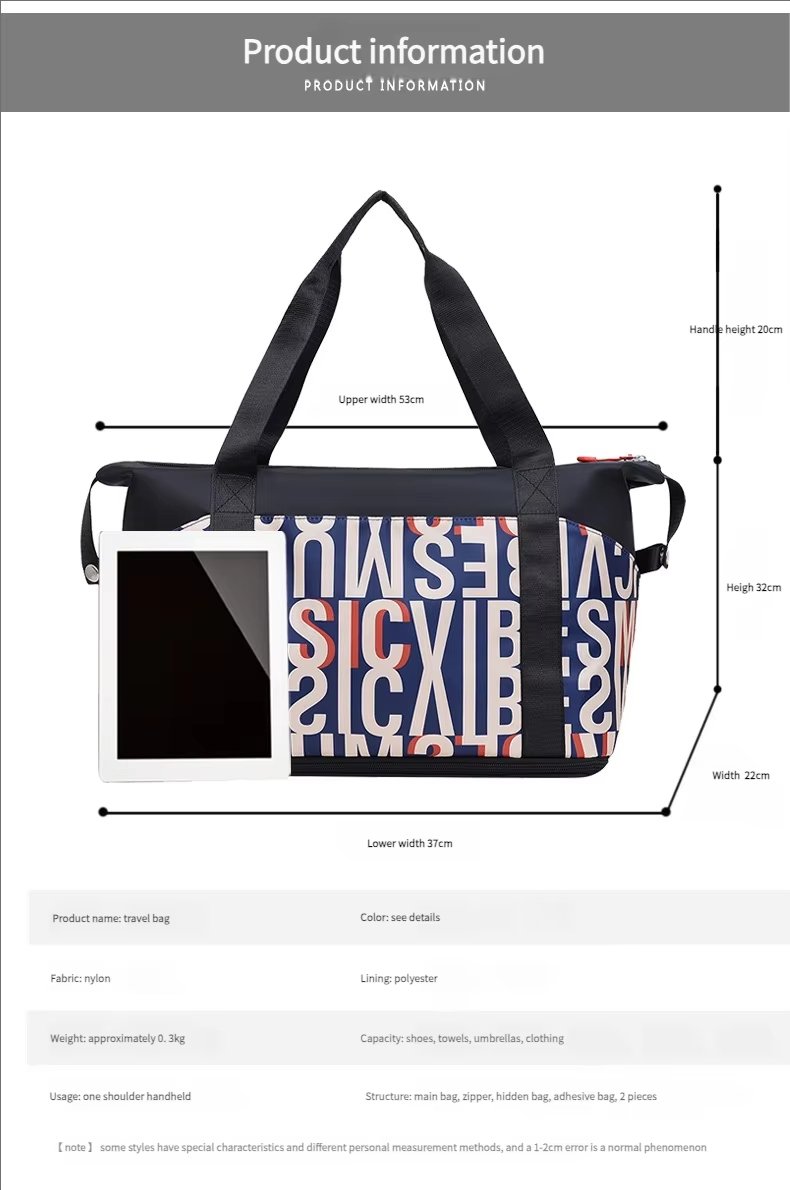 Waterproof Large Capacity Foldable Dry Wet Separation Lightweight Multi-function Travel Tote Bag - product detail