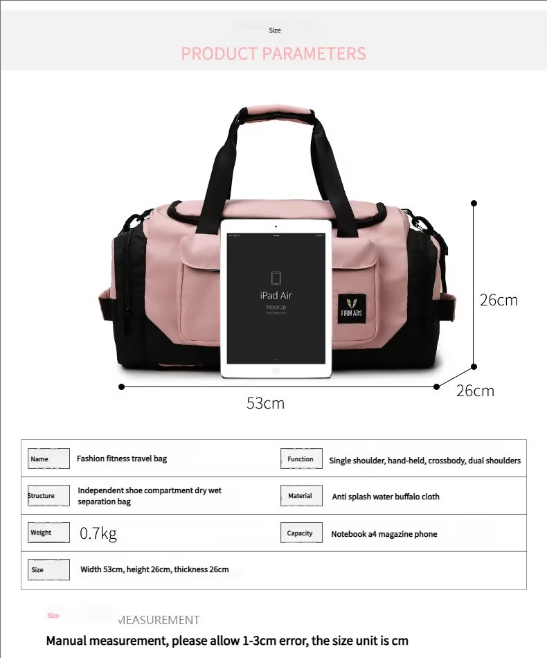Large Capacity Heavy Duty Dry Wet Separation Waterproof Gym Fitness Bag Weekender Travel Duffel Backpack - product detail
