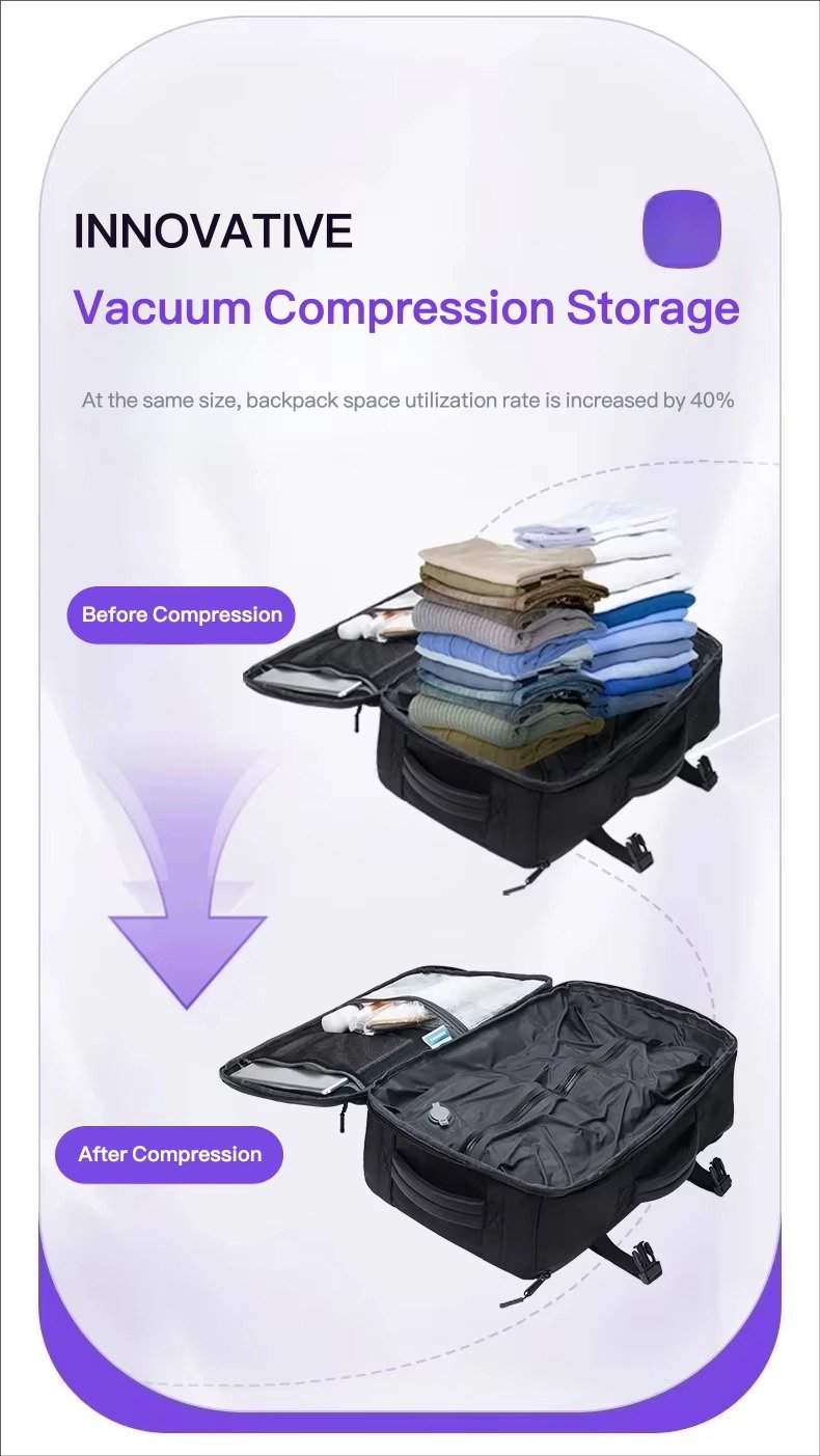 Premium Large Capacity Vacuum Compression Expandable Laptop Backpack with Dry Wet Separation For Business Travel School detail image