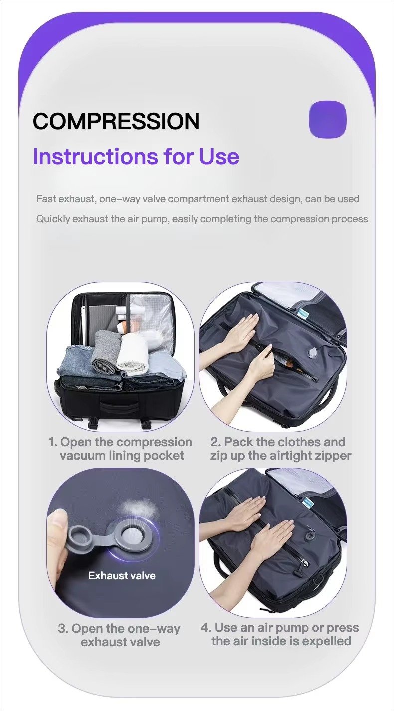 Premium Large Capacity Vacuum Compression Expandable Laptop Backpack with Dry Wet Separation For Business Travel School detail image