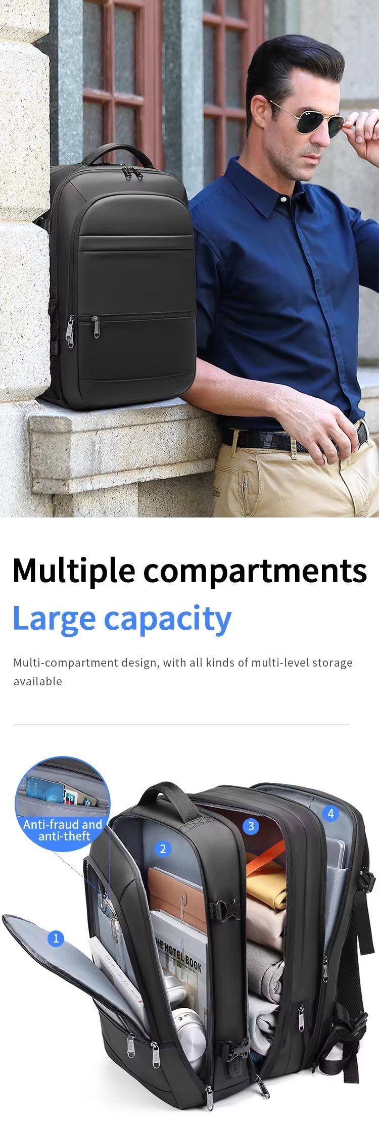Anti-Theft Water-Resistant Large Capacity Expandable USB Oxford Vacuum Backpack product detail
