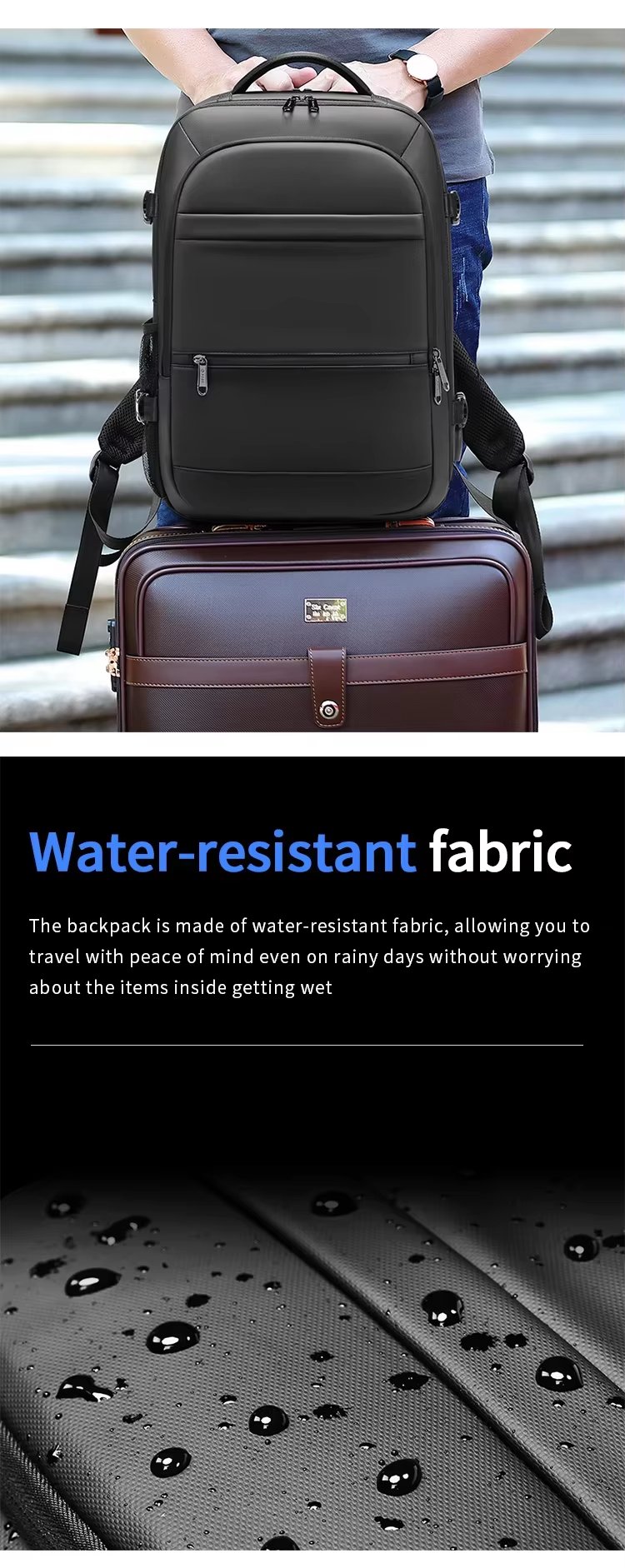 Anti-Theft Water-Resistant Large Capacity Expandable USB Oxford Vacuum Backpack product detail