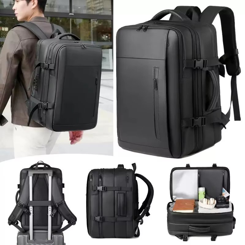 Water-Resistant Large Capacity Expandable Business Travel PU Leather Vacuum Backpack product detail
