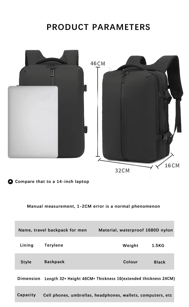 Anti-Theft Large Capacity Expandable USB Business Nylon Vacuum Backpack product detail