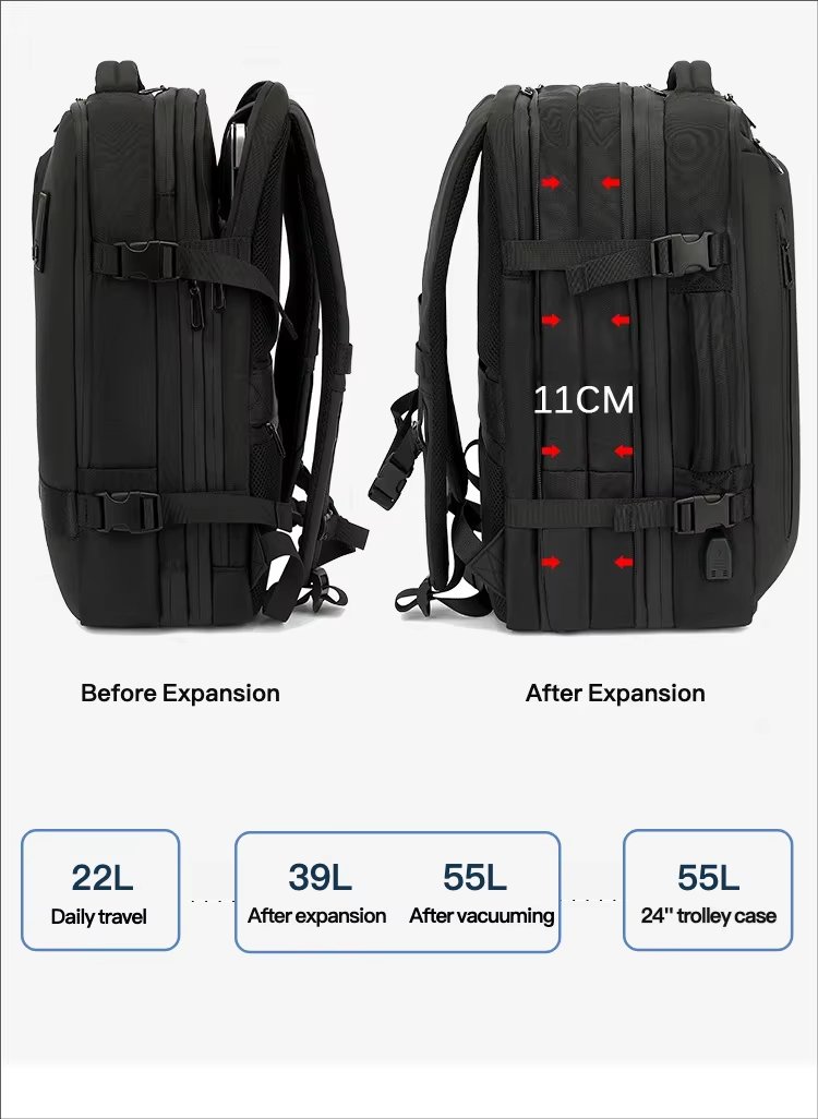 Anti-Theft Large Capacity Expandable USB Business Nylon Vacuum Backpack product detail