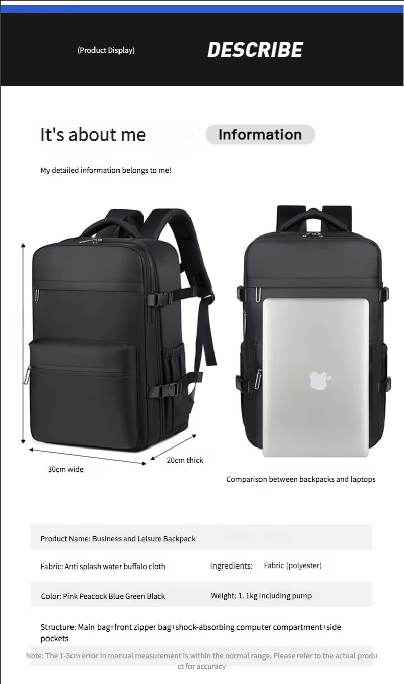 Water-Resistant Large Capacity Business Travel Oxford Vacuum Backpack product detail