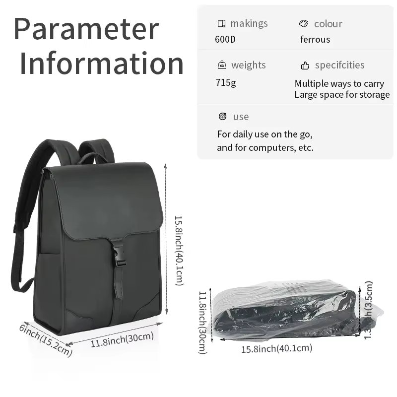 Water-Resistant Lightweight Outdoor Business Travel PU Leather Flap & Roll Top Backpack product detail