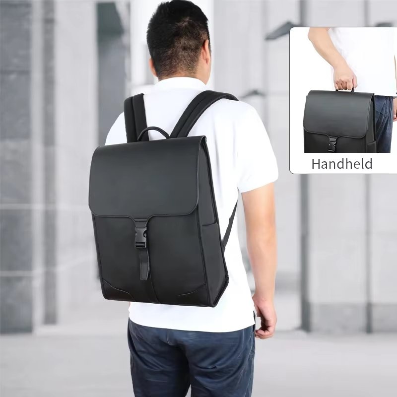 Water-Resistant Lightweight Outdoor Business Travel PU Leather Flap & Roll Top Backpack product detail