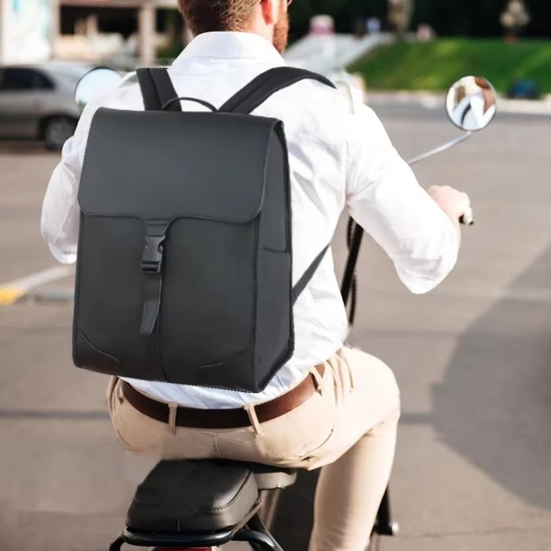 Water-Resistant Lightweight Outdoor Business Travel PU Leather Flap & Roll Top Backpack product detail